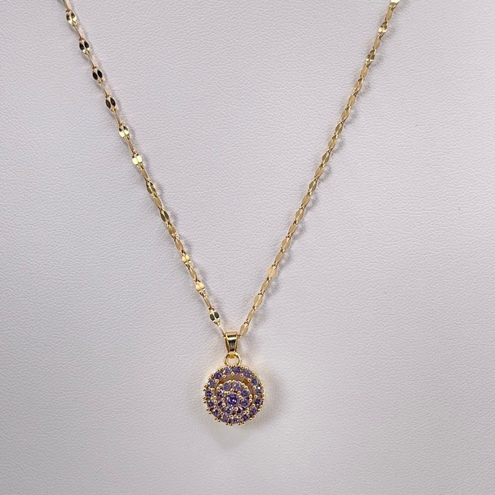 Gold Purple  Diamond  spinning Necklace